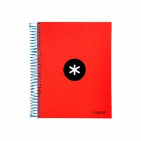 Cuaderno espiral liderpapel a5 micro antartik tapa forrada 120h 90g liso con bandas 6 taladros color rojo