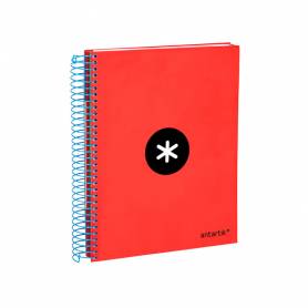 Cuaderno espiral liderpapel a5 micro antartik tapa forrada 120h 90g liso con bandas 6 taladros color rojo