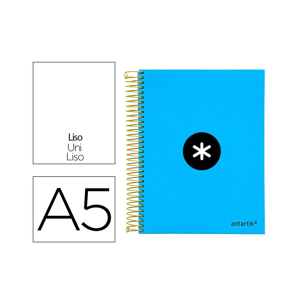 Cuaderno espiral liderpapel a5 micro antartik tapa forrada 120h 90g liso con bandas 6 taladros color azul