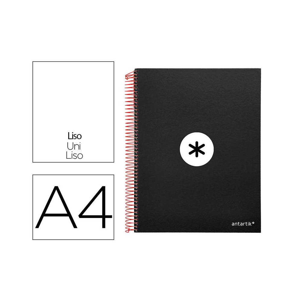 Cuaderno espiral liderpapel a4 micro antartik tapa forrada 120h 100 gr liso con bandas 4 taladros color negro