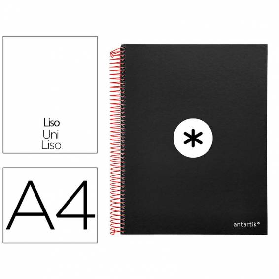 Cuaderno espiral liderpapel a4 micro antartik tapa forrada 120h 100 gr liso con bandas 4 taladros color negro