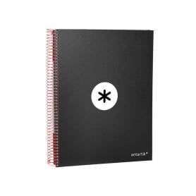 Cuaderno espiral liderpapel a4 micro antartik tapa forrada 120h 100 gr liso con bandas 4 taladros color negro