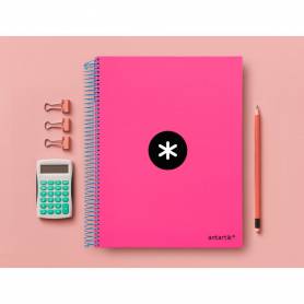 Cuaderno espiral liderpapel a4 micro antartik tapa forrada 120h 100 gr liso con bandas 4 taladros color rosa fluor