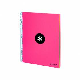 Cuaderno espiral liderpapel a4 micro antartik tapa forrada 120h 100 gr liso con bandas 4 taladros color rosa fluor