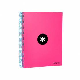 Cuaderno espiral liderpapel a4 micro antartik tapa forrada 120h 100 gr liso con bandas 4 taladros color rosa fluor