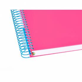 Cuaderno espiral liderpapel a4 micro antartik tapa forrada 120h 100 gr liso con bandas 4 taladros color rosa fluor