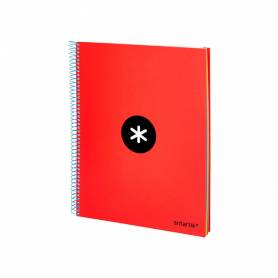 Cuaderno espiral liderpapel a4 micro antartik tapa forrada 120h 100 gr liso con bandas 4 taladros color rojo