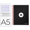 Cuaderno espiral liderpapel a5 micro antartik tapa forrada120h 100 gr cuadro 5mm 5 bandas 6 taladros color negro - KD40