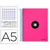 Cuaderno espiral liderpapel a5 micro antartik tapa forrada120h 100 gr cuadro 5mm 5 bandas 6 taladros color rosa - KD35