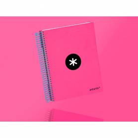 Cuaderno espiral liderpapel a5 micro antartik tapa forrada120h 100 gr cuadro 5mm 5 bandas 6 taladros color rosa