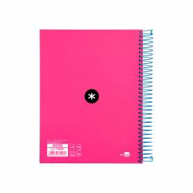 Cuaderno espiral liderpapel a5 micro antartik tapa forrada120h 100 gr cuadro 5mm 5 bandas 6 taladros color rosa