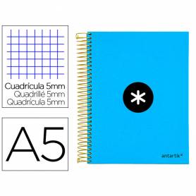 Cuaderno espiral liderpapel a5 micro antartik tapa forrada120h 90 gr cuadro 5mm 5 bandas6 taladros color azul