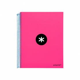 Cuaderno espiral liderpapel a4 micro antartik tapa forrada120h 100 gr cuadro 5mm 5 bandas 4 taladros color rosa