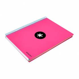 Cuaderno espiral liderpapel a4 micro antartik tapa forrada120h 100 gr cuadro 5mm 5 bandas 4 taladros color rosa