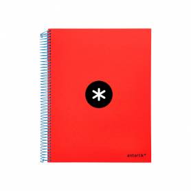 Cuaderno espiral liderpapel a4 micro antartik tapa forrada120h 100 gr cuadro 5mm 5 bandas 4 taladros color rojo