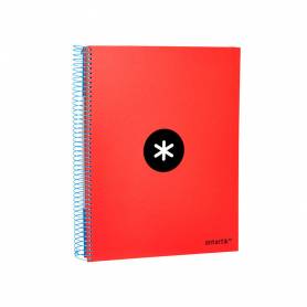 Cuaderno espiral liderpapel a4 micro antartik tapa forrada120h 100 gr cuadro 5mm 5 bandas 4 taladros color rojo