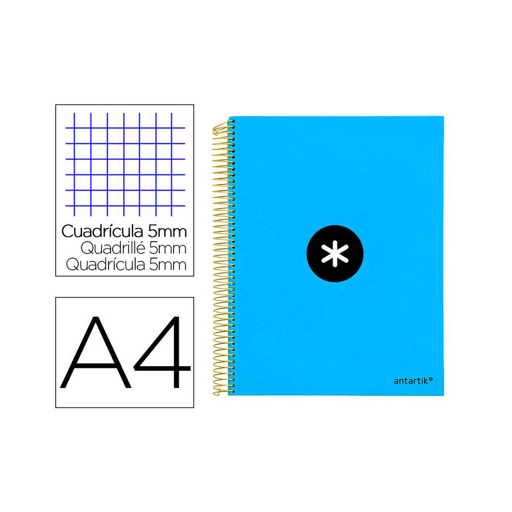 Cuaderno espiral liderpapel a4 micro antartik tapa forrada120h 100 gr cuadro 5mm 5 banda4 taladros color azul