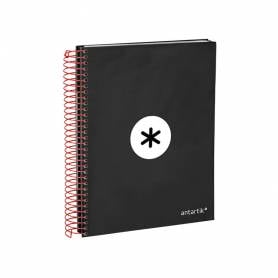 Cuaderno espiral liderpapel a5 micro antartik tapa forrada 120h 90 gr horizontal 5 bandas 6 taladros color negro