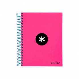 Cuaderno espiral liderpapel a5 micro antartik tapa forrada 120h 100 gr horizontal 5 bandas 6 taladros color rosa