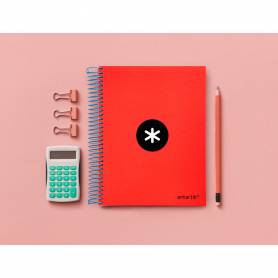 Cuaderno espiral liderpapel a5 micro antartik tapa forrada 120h 90 gr horizontal 5 bandas 6 taladros color rojo