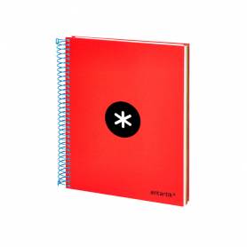 Cuaderno espiral liderpapel a5 micro antartik tapa forrada 120h 90 gr horizontal 5 bandas 6 taladros color rojo