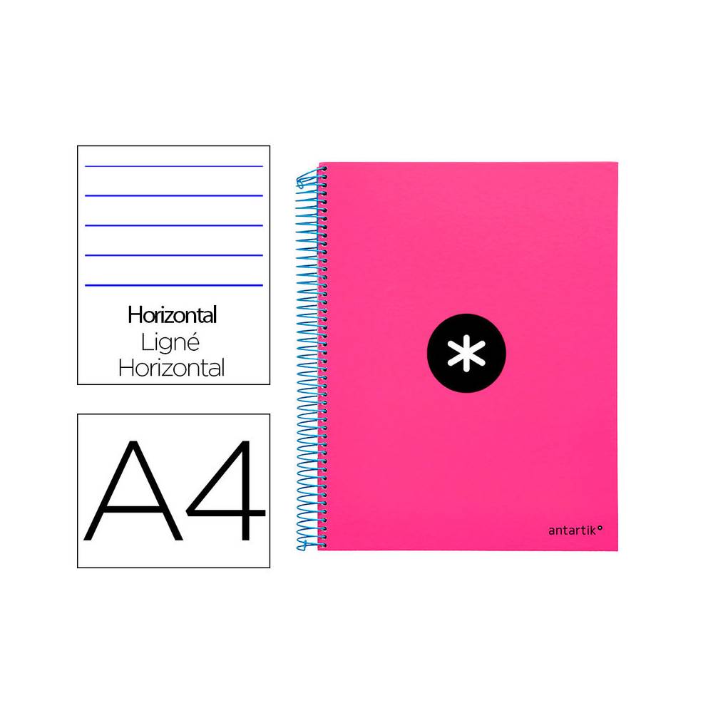 Cuaderno espiral liderpapel a4 micro antartik tapa forrada 120h 100 gr horizontal 5 bandas 4 taladros color rosa