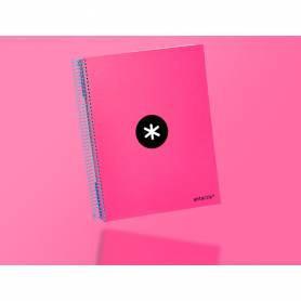 Cuaderno espiral liderpapel a4 micro antartik tapa forrada 120h 100 gr horizontal 5 bandas 4 taladros color rosa