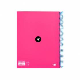 Cuaderno espiral liderpapel a4 micro antartik tapa forrada 120h 100 gr horizontal 5 bandas 4 taladros color rosa