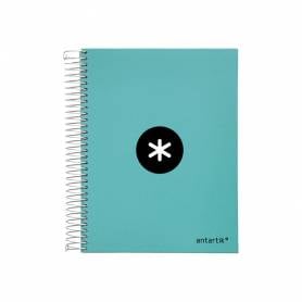 Cuaderno espiral liderpapel a5 micro antartik tapa forrada120h 90 gr cuadro 5 mm 5 banda6 taladros color menta