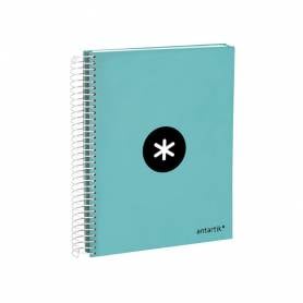 Cuaderno espiral liderpapel a5 micro antartik tapa forrada120h 90 gr cuadro 5 mm 5 banda6 taladros color menta