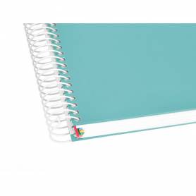 Cuaderno espiral liderpapel a5 micro antartik tapa forrada120h 90 gr cuadro 5 mm 5 banda6 taladros color menta