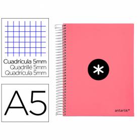 Cuaderno espiral liderpapel a5 micro antartik tapa forrada120h 90 gr cuadro 5 mm 5 band 6 taladros color coral