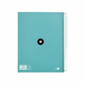 Cuaderno espiral liderpapel a4 micro antartik tapa forrada120h 100 gr cuadro 5mm 5 banda4 taladros color menta