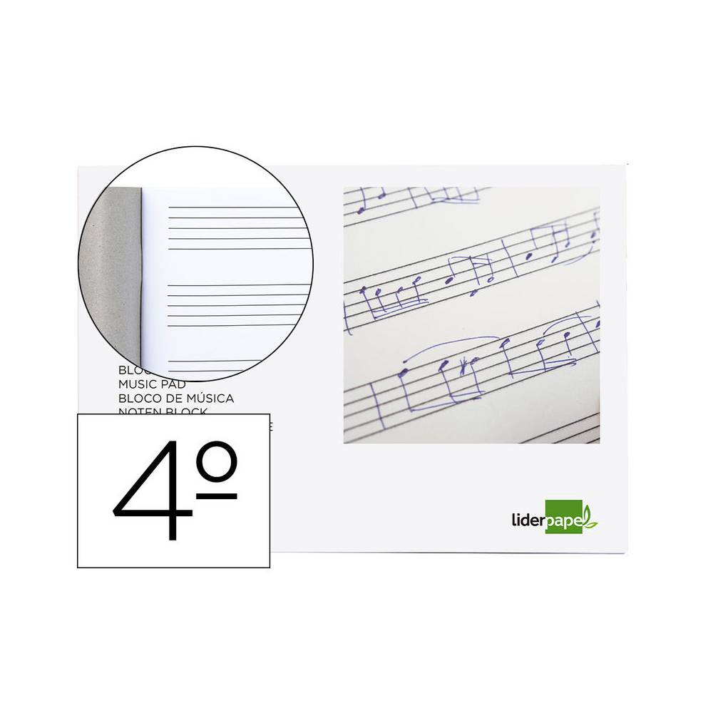 Bloc musica liderpapel pentagrama 5mm cuarto 20 hojas 100g/m2 grapado