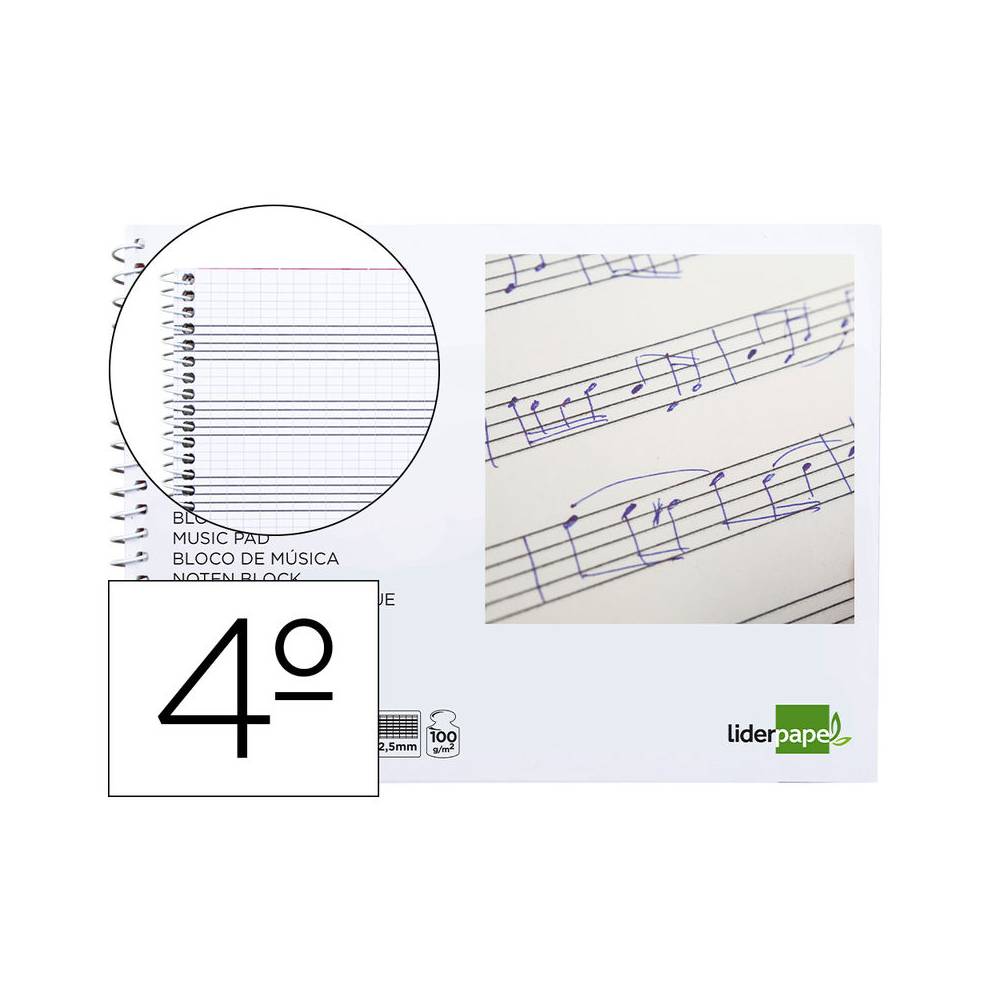 Bloc musica liderpapel combi pentagrama cuadriculado 2,5mm cuarto 20 hojas 100g/m2