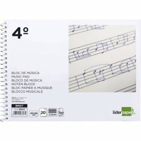 Bloc musica liderpapel combi pentagrama cuadriculado 2,5mm cuarto 20 hojas 100g/m2