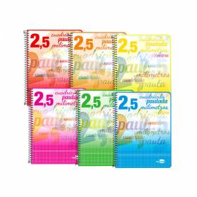 Cuaderno espiral liderpapel cuarto pautaguia tapa blanda 40h 75 gr cuadro pautado 2,5mmcon margen colores surtidos