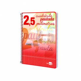 Cuaderno espiral liderpapel cuarto pautaguia tapa blanda 40h 75 gr cuadro pautado 2,5mmcon margen colores surtidos