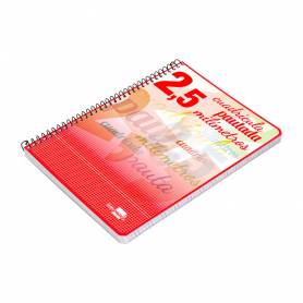 Cuaderno espiral liderpapel cuarto pautaguia tapa blanda 40h 75 gr cuadro pautado 2,5mmcon margen colores surtidos