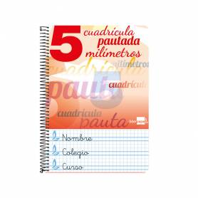 Cuaderno espiral liderpapel folio pautaguia tapa dura 80h 75 gr cuadro pautado 5mmcon margen colores surtidos