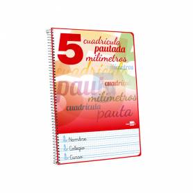 Cuaderno espiral liderpapel folio pautaguia tapa dura 80h 75 gr cuadro pautado 5mmcon margen colores surtidos