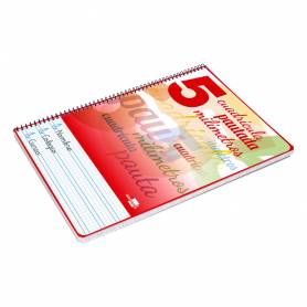 Cuaderno espiral liderpapel folio pautaguia tapa dura 80h 75 gr cuadro pautado 5mmcon margen colores surtidos