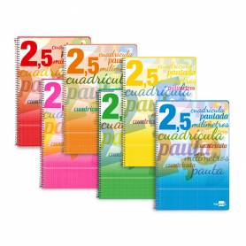 Cuaderno espiral liderpapel folio pautaguia tapa dura 80h 75 gr cuadro pautado 2,5mm con margen colores surtidos