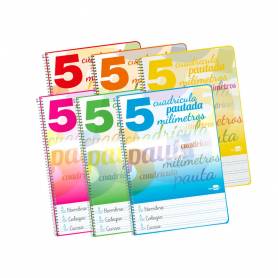 Cuaderno espiral liderpapel folio pautaguia tapa blanda 80h 75 gr cuadro pautado 5mm con margen colores surtidos