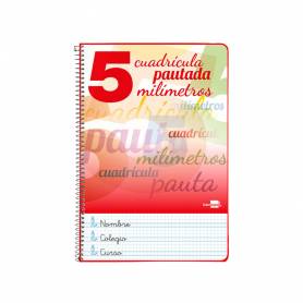 Cuaderno espiral liderpapel folio pautaguia tapa blanda 80h 75 gr cuadro pautado 5mm con margen colores surtidos