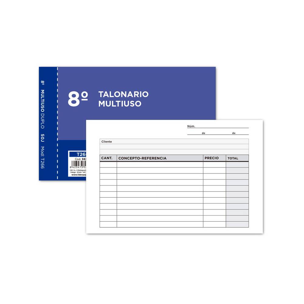 Talonario liderpapel multiusos octavo duplicado apaisado