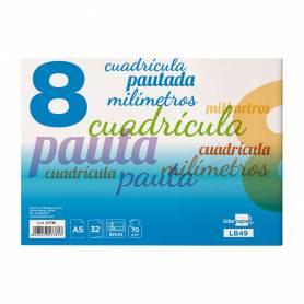 Libreta liderpapel pautaguia tapa cartoncillo 32 hojas din a5 cuadriculado pautado 8mm apaisada 70 gr