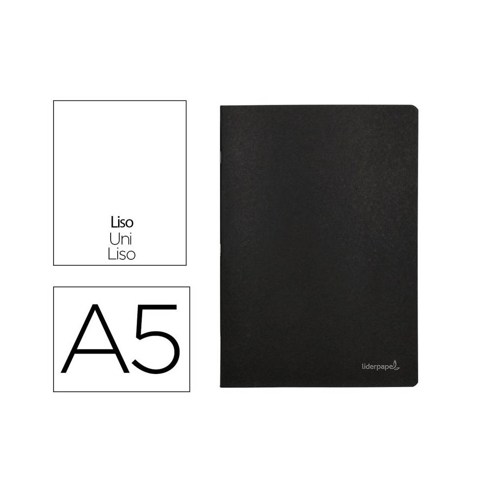 Libreta liderpapel tapa negra a5 80 hojas 60g/m2 liso con doble margen