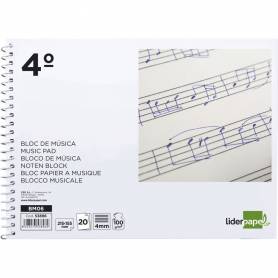 Bloc musica liderpapel pentagrama 4mm cuarto 20 hojas 100g/m2