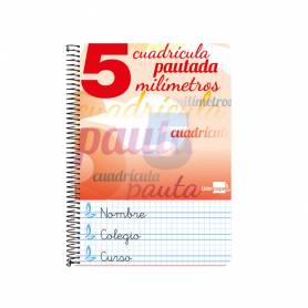 Cuaderno espiral liderpapel cuarto pautaguia tapa blanda 40h 75 gr cuadro pautado 5mm colores surtidos